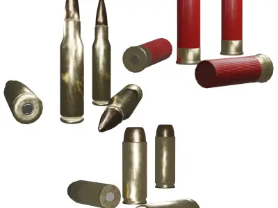 308 Round 50 AE Round And Shotgun Shells Game Optimized To Scale Low-poly 3D model
