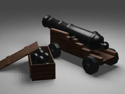 cannon with balls Free 3D model