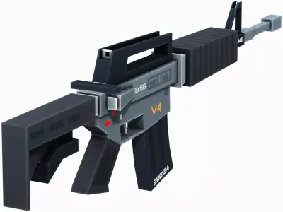 Blocky Stylized M4A1 Assault Rifle - Low Poly Game Ready Low-poly 3D model