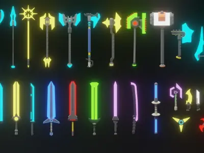 Low Poly Fantastic Weapons Low-poly 3D model