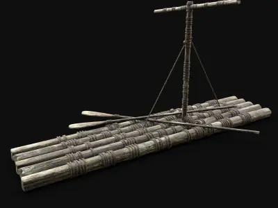 RAFT WOODEN SURVIVAL CASTAWAY IMPROVISED BARGE LOG CRAFTING Low-poly 3D model