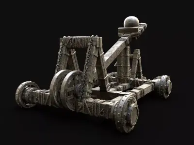 CATAPULT MEDIEVAL SIEGE ENGINE WAR MACHINE BATTLE VEHICLE Low-poly 3D model