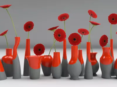 Vases with daisy Free 3D model