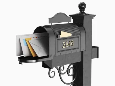 Black Mailbox With Envelopes 3D model