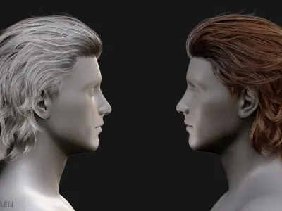 Real Time Hair Card Male Hairstyle part 10 Low-poly 3D model