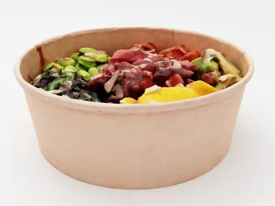 poke bowl with tuna rice avocado mango 3D model