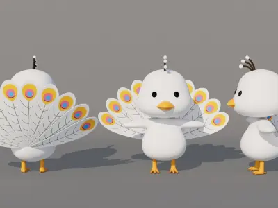 Rigged Cartoon Peacock Low-poly 3D model
