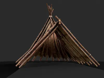 Primitive Wood and Fabric Tent Shelter 7 Low-poly 3D model