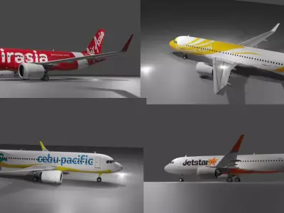 Airbus a320neo Multilivery pack 4 liveries Low-poly 3D model