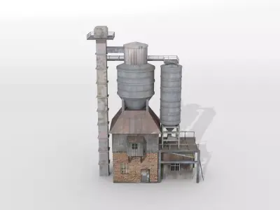 Old concrete mixing plant Low-poly 3D model
