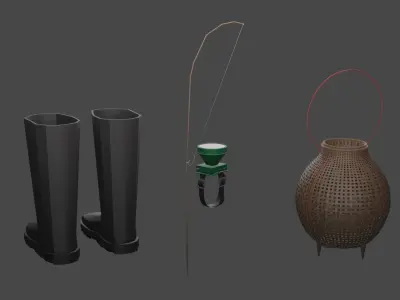 Low-poly local thailand farmer fishing equipment model Low-poly 3D model