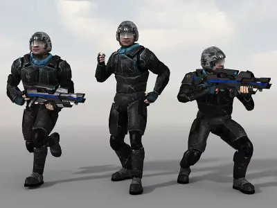 SFSoldier man in space suit holding gun Low-poly 3D model