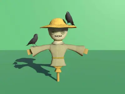 Cartoon style Scarecrow Game model Low-poly 3D model
