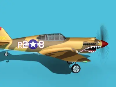 Curtiss P-40B Warhawk V15 USAAF 3D model