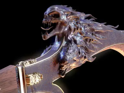 Fantasy Bow and Arrow Set High-poly and Game-Ready Low-poly 3D model