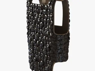 Old scale body armor on wood hanger 3D model