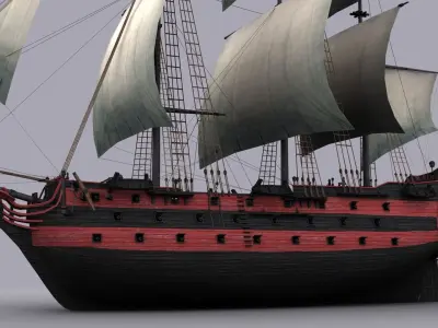 Black Frigate Low-poly 3D model
