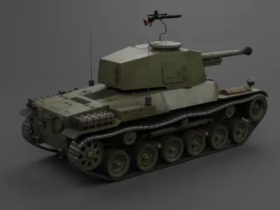Type 3 Chi-Nu medium tank Low-poly 3D model