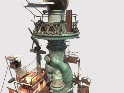 Post-Apocalyptic Base With Statue Of Libertys Hand 3D model