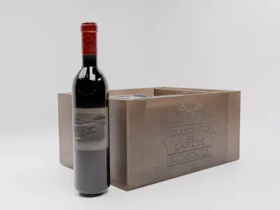 Premium Wine Crate Set with Bottles  Photorealistic Wooden Box  3D model