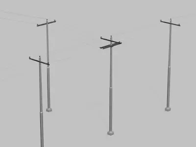 Utility Pole - Metal Mast with Single Crossarms 3D model
