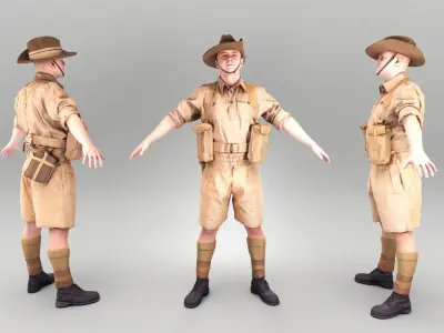 Australian soldier from World War II 379 Low-poly 3D model