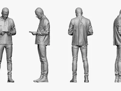 001297 man with beard in blue polo and jeans with money 3D model