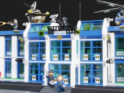Lego Zombie attack on police station 3D model