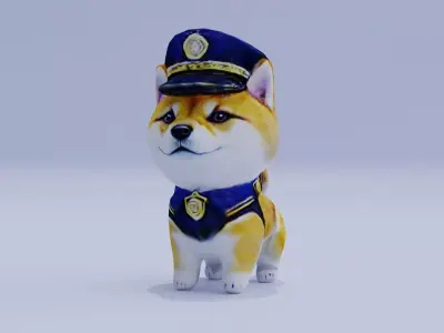 Shiba inu Cute Dog Puppy Police Uniform Low-poly 3D model