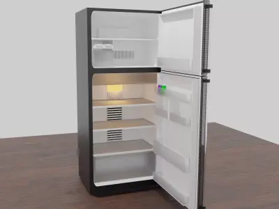 Fridge refrigerator on wooden table Free low-poly 3D model