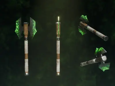Set of 6 Elemental Double Bit Axe 01 - Fantasy weapon Low-poly 3D model