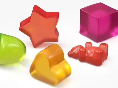 Fruit Flavor Gumdrops with Glass Bowl Set Multicolor 3D model