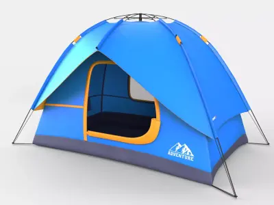 Blue polyester camping tent 3D model