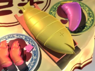 Chinese food Chinese food Table food fish lobster crab ham 3D model