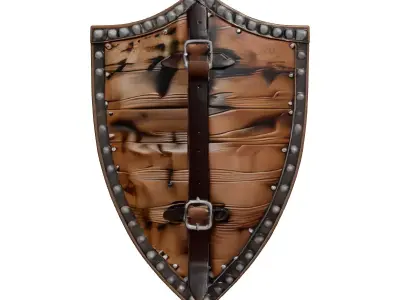 Worn Wooden Shield with Iron Studs 3D model