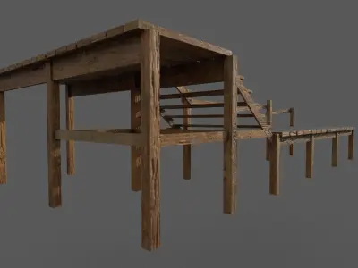 wooden pier Low-poly 3D model Low-poly 3D model