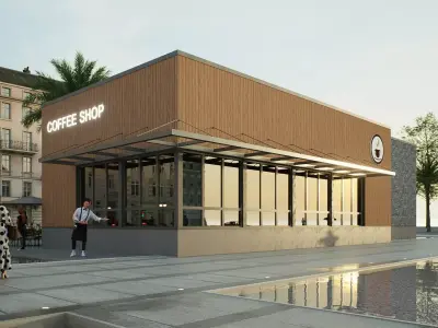 coffee shop Low-poly 3D model