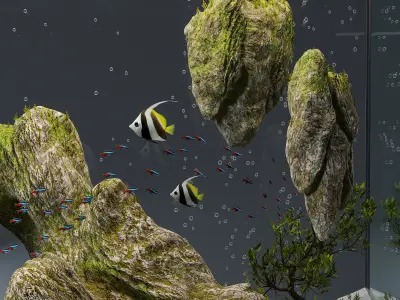 Aquarium with cliff and moss 3D model