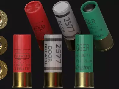 12 Gauge Shotgun Shells - 3 Set - Game asset Free low-poly 3D model