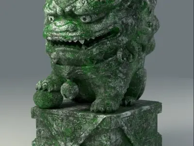 Stylized Chinese Guardian Lion Statue 3D model