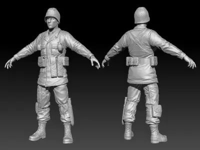 American Soldier World War high Poly 3D model