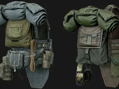 Vest backpacks Bags Pouches and Survival Kits Low-poly 3D model