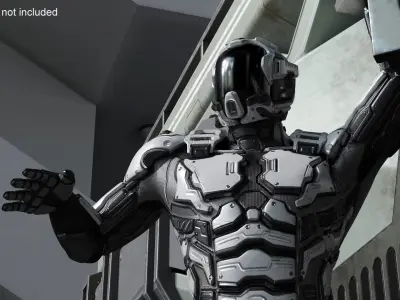 Futuristic Armored Robot Rigged for Cinema 4D 3D model