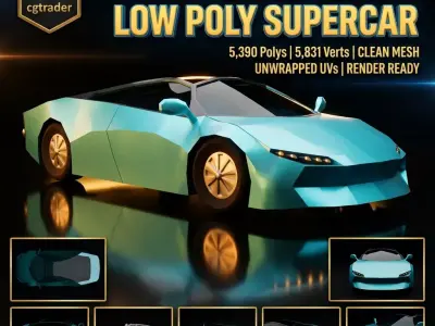 Low Poly Super car Game Ready Vehicle OBJ FBX STL Low-poly 3D model