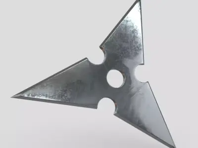 Shuriken 6 metal katana with hole in it Low-poly 3D model