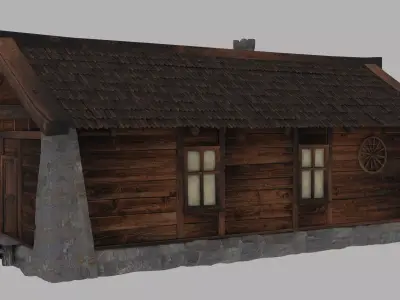 cabin wooden house with roof Low-poly 3D model