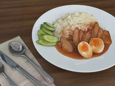 Plate of Food Egg and Cucumber in sauce -  Low-poly 3D model