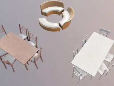 furniture set tables and chairs Low-poly 3D model