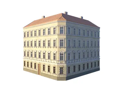 Street Facade Residantial Building Corner Brick Roof 3D model