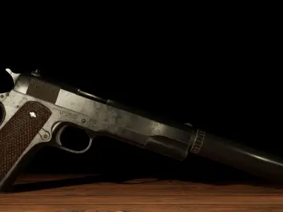  M1911A1 Pistol Flashlight and Suppressor Bundle Pack Low-poly 3D model